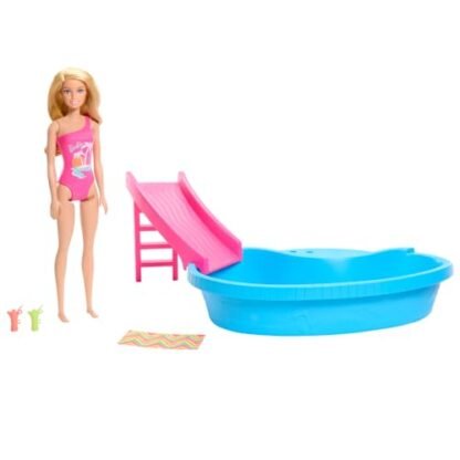 Barbie Conjunto de Brinquedo Piscina Glam com Boneca Maiô Rosa para crianças a partir de 3 anos (Brinquedos)
