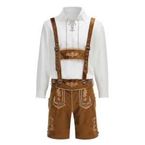 AGCOAH Fantasia masculina da Oktoberfest bávara alemã, fantasia de Halloween para homens, fantasia de Lederhosen, 2 peças, Octoberfest com calças curtas de tiras (branco-G) (Cervejas)