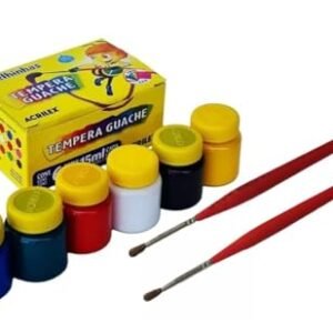 Kit Tinta Guache Tempera 6 Cores Pote De 15 Ml Mais Dois Pincel (Brinquedos)