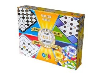 Jogo de Tabuleiro 4 Jogos em 1 Damas, Trilha, Ludo e Resta 1, GGB Plast, Multicor, 1045 (Brinquedos)