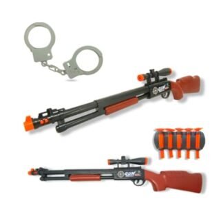 Kit Espingarda de Brinquedo com Lança Dardos, Mira Telescópica, 5 Dardos e Algemas, Preto e Laranja (Brinquedos)