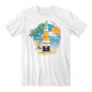 Camiseta de manga curta Corona Beer, branca | Design de praia retrô Corona | 100% algodão torcido, Branco, 3G (Cervejas)