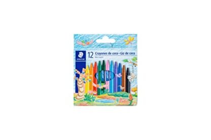 STAEDTLER Giz de Cera Redondo - 12 Cores - Traço Suave, Cores Vivas, Resistente e Não Mancha – Com Luva de Papel e Espaço para Nome - A PAGINA (Brinquedos)