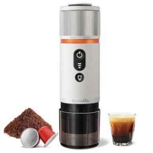 CONQUECO Cafeteira portátil com cápsula de expresso, 12 V máquina de café elétrica com bateria - para carro camião e viagens - compatível com cápsulas originais nespresso e cápsula L'or (branco) (Café)