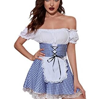 Vestido de Cerveja Feminino Oktoberfest Manga Bufante Fantasia Dirndl Alemão Vestido Feminino Tradicional Carnaval Maid Outfit, Azul, M (Cervejas)