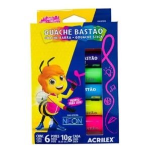 Tinta Guache, Acrilex, Em Bastão, 06 Cores Neon (Brinquedos)