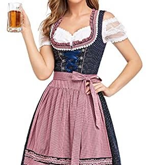 HiZiTi Fantasias da Oktoberfest, vestidos Dirndl, 3 peças, vestidos alemães Oktoberfest, fantasia bávara, cerveja, carnaval, Azul e rosa, P (Cervejas)