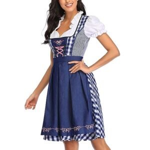 Trajes Oktoberfest Feminino - Plaid Oktoberfest Traje Vestidos Dirndl Mulheres - Traje carnaval cerveja, cosplay bávaro para festa fantasia Halloween Hersil (Cervejas)