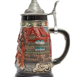 HAUCOZE Caneca de cerveja Caneca alemã Oktoberfest Drinking Viking Tankard com tampa Petwer para homens pai marido 0,9 litro (Cervejas)