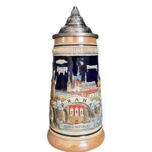 Caneca de cerveja alemã emblema do castelo de Praga Oktoberfest canecas com tampa presentes de Páscoa para homens, pai, melhor amigo, entusiasta de cerveja, lembranças colecionáveis gravadas à mão (Cervejas)
