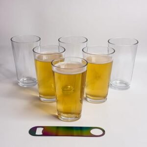 whatAmug Conjunto de 6 copos de 473 ml com abridor de garrafa de aço inoxidável galvanizado multicolorido - ideal para amantes de cerveja (Cervejas)