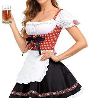 HiZiTi Fantasias femininas da Oktoberfest, vestidos Dirndl, 2 peças, vestidos alemães para Oktoberfest Festival, fantasia bávara, cerveja, carnaval, Vermelho, G (Cervejas)