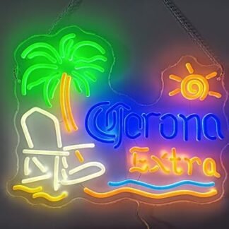 Desung Nova Cadeira De Praia Coronas Extra Palm Tree 20" X 16" Com Letreiro Neon Sol, Caverna Masculina, Bar Esportivo, Pub, Cerveja, Lâmpada Led Cx154 (Cervejas)
