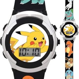 Relógio Pokémon Iluminado para Crianças – Tema Pikachu e Amigos, Display LCD Digital, Mostrador Piscando, Design de Pulseira Impressa, Caixa Metálica, Pulseira Ajustável com Fivela de Metal, Pikachu (Brinquedos)