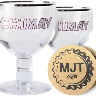 MJT Gifts Copos de cerveja alemães Chimay com porta-copos de cerveja - 0,25 litros - pacote com 2 (Cervejas)