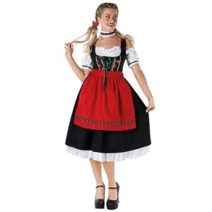 Morph Roupa feminina Oktoberfest, fantasia de donzela de cerveja feminina, fantasia Oktoberfest, fantasias de Halloween Lederhosen, Vermelho, G (Cervejas)