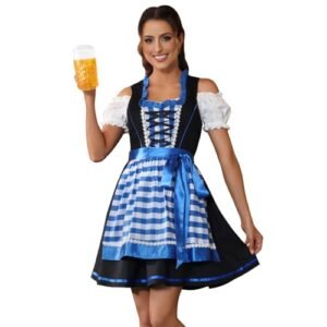 Fantasias da Oktoberfest, vestidos Dirndl para mulheres, vestido de cerveja, carnaval bávaro, alemão, roupa Oktoberfest, Azul 32025, M (Cervejas)