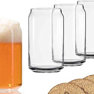 Copo de cerveja Ecodesign Drinkware em forma de lata de 473 ml - Pacote com 4 copos com porta-copos (Cervejas)