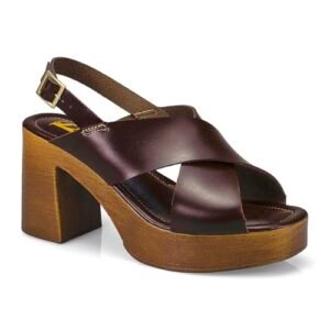 Tamanco Feminino Sandália Fivela Salto Alto Grosso Bloco Madeira 007-010 (Café, BR, Adulto, Numérico, 34) (Café)