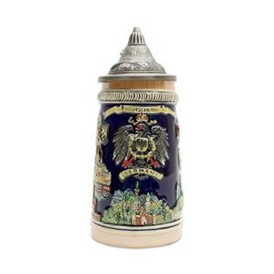 Caneca de cerveja com tampa gravada colecionável Beer Stein German Landmark da E.H.G | 0,6 litros (Cervejas)