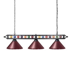 Wellmet Luminária de mesa de sinuca suspensa de 1,5 m para sala de jogos, festa de cerveja, design de bola, luz de bilhar de metal com 3 abajures, adequada para mesas de bilhar de 1,8 a 2,8 m (bordô) (Cervejas)