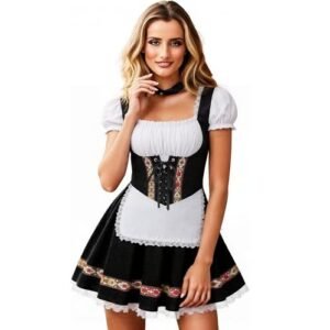 HAPNBCELE Fantasia feminina Oktoberfest, vestido Dirndl alemão, traje tradicional bávaro, cerveja, carnaval, caimento justo, Preto, M (Cervejas)