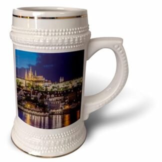 3dRose Czech Republic, Bohemia, Castelo de Praga Crepúsculo. Caneca de Stein, 510 g (STN_208877_1), 623 g, branca (Cervejas)