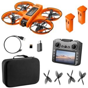 SuperRC Drone Quadricóptero FPV GPS Presente S156 Laranja Câmeras Duplas Longa Resistência Evitar Obstáculos LED Tela Grande Controle Remoto RC Drone (Brinquedos)