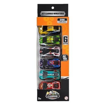 Kit com 6 Mini Carrinhos Sport Pull Back Metal 7,5cm DM Collection (Brinquedos)