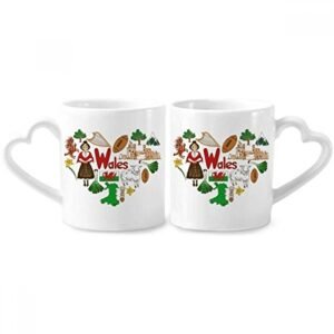 Wales Love Heart UK Landscap Bandeira nacional casal conjunto de canecas de porcelana copo amante de cerâmica alça de coração (Cervejas)