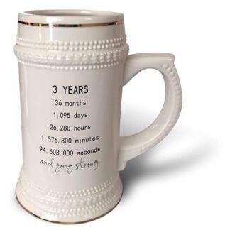 3dRose 3 years in months days hours minutes seconds birthday going strong - Caneca Stein, 510 g, 623 g, branca (Cervejas)