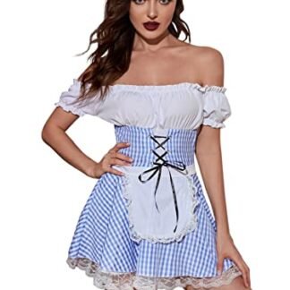 Vestido feminino de cerveja Oktoberfest manga bufante fantasia (grande, azul claro) (Cervejas)