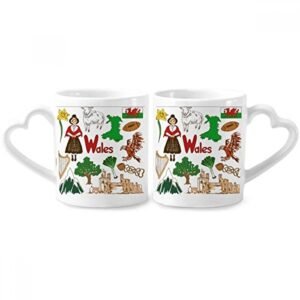 Wales Landscap Conjunto de canecas de porcelana de casal bandeira nacional do Reino Unido copo de cerâmica alça de coração (Cervejas)