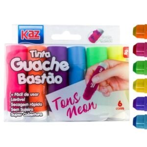 Tinta Guache Bastão 6 Cores Neon S/Sujeira Lavável (Brinquedos)