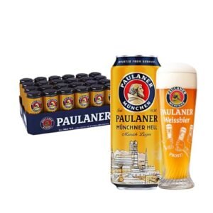 Kit 24 Cervejas Alemãs Paulaner Munchner Hell Lata 500ml + Copo Prost (Cervejas)