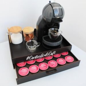 BOXFAN Bandeja para cantinho do café 2 gavetas, porta cápsulas compatível com dolce gusto, decorativo, organizador e apoio cafeteiras, xícaras e bules (Café)