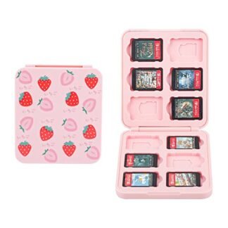 FUNDIARY Pink Strawberry Card Case for Nintendo Switch and Switch OLED Games, Cute Magnetic Card Cartridge for 12 Game Card and 12 SD Card, Hard Storage Case with 12 Game Card Slots (Brinquedos)