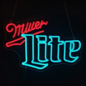 ROKAKU Letreiro De Neon Led Com Tema De Cerveja - Decoração De Parede Com Brilho Ajustável - Ideal Para Caverna Masculina, Bar, Pub - 16,5" X 12,2" (Miller-Lite 2) (Cervejas)