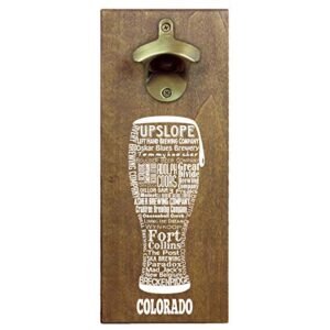 Torched Abridor magnético de garrafa de cerveja tipografia de cerveja State Craft com apanhador de tampa (Colorado) | Ímã de geladeira de abridor de garrafas montado na parede | É um ótimo presente (Cervejas)