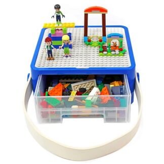 Bins & Things Caixa organizadora de armazenamento – Estojo de armazenamento de brinquedos para blocos de construção, bonecas pequenas e acessórios - Mala de brinquedo infantil com tampa de placa de (Brinquedos)