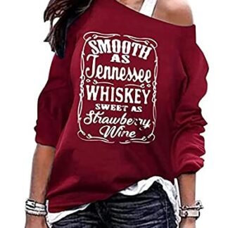 Susongeth Moletom feminino com ombros de fora Smooth As Tennessee Whiskey Sweet As Strawberry Wine com ombro de fora retrô música country pulôver top, Borgonha, XGG (Cervejas)