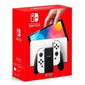 Nintendo, Console, Nintendo Switch OLED, Nacional, Portátil e Doméstico, Tela de 7 Polegadas, Bateria de até 9 Horas, 64GB de Armazenamento, Porta LAN Integrada, Áudio Aprimorado, Inclui Joy-Con com Suporte e Alças, Branco (Brinquedos)