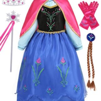 RELARLiYA Fantasias de princesa Anna para meninas Frozen Princess Fancy Dress up Halloween Carnaval Snow Party Cosplay 2-10 anos, Azul, 2-3 Anos (Brinquedos)