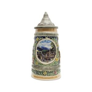 OktoberfestHaus Caneca de cerveja de 0,55 litros "Sommer" (verão) na Alemanha com tampa (#2 na coleção de quatro) - Caneca de cerveja alemã de cerâmica, presente para amantes de cerveja (Cervejas)