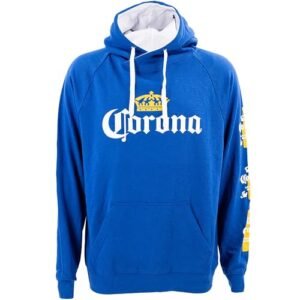 Ripple Junction Corona Moletom masculino com capuz e logotipo clássico da coroa e garrafa de cerveja Cerveza Graphics oficialmente licenciado, Azul royal, Medium (Cervejas)