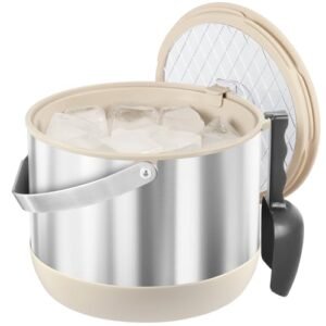 Balde de gelo grande de aço inoxidável 4QT/4,8L com tampa de silicone, colher e coador, balde de gelo de parede dupla isolado a vácuo bem feito para bar de coquetel, festas (branco) (Cervejas)