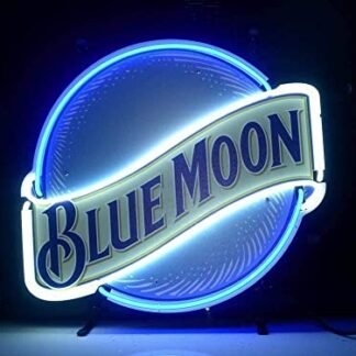FINEON Placa De Neon De Vidro Real, Moldura De Metal De Lua Azul, 42X32Cm, Decoração, Luz, Cerveja, Bar, Pub, Garagem, Sala (Cervejas)