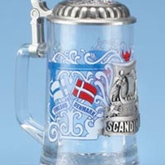 Caneca de cerveja Scandinavia Finlândia, Dinamarca, Suécia, Noruega, Vidro de cerveja com Pewter Viking, Capacete Viking, Caneca de cerveja colecionável alemã (Cervejas)