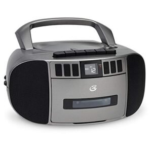 GPX BCA209S FM Boombox Portátil Am/com CD e leitor de cassetes, Prata/Cinza (CDs)