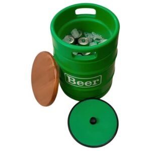 Banco Cooler de Cervejas Barril Decorativo 28L Verde – Assento com Tampo de Madeira, Balde Térmico para Bebidas, Bar, Churrasco e Festas (Cervejas)
